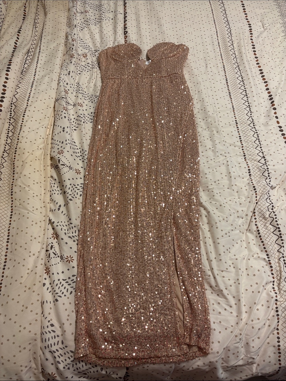 Strapless Rose Gold Sequin Evening Dress